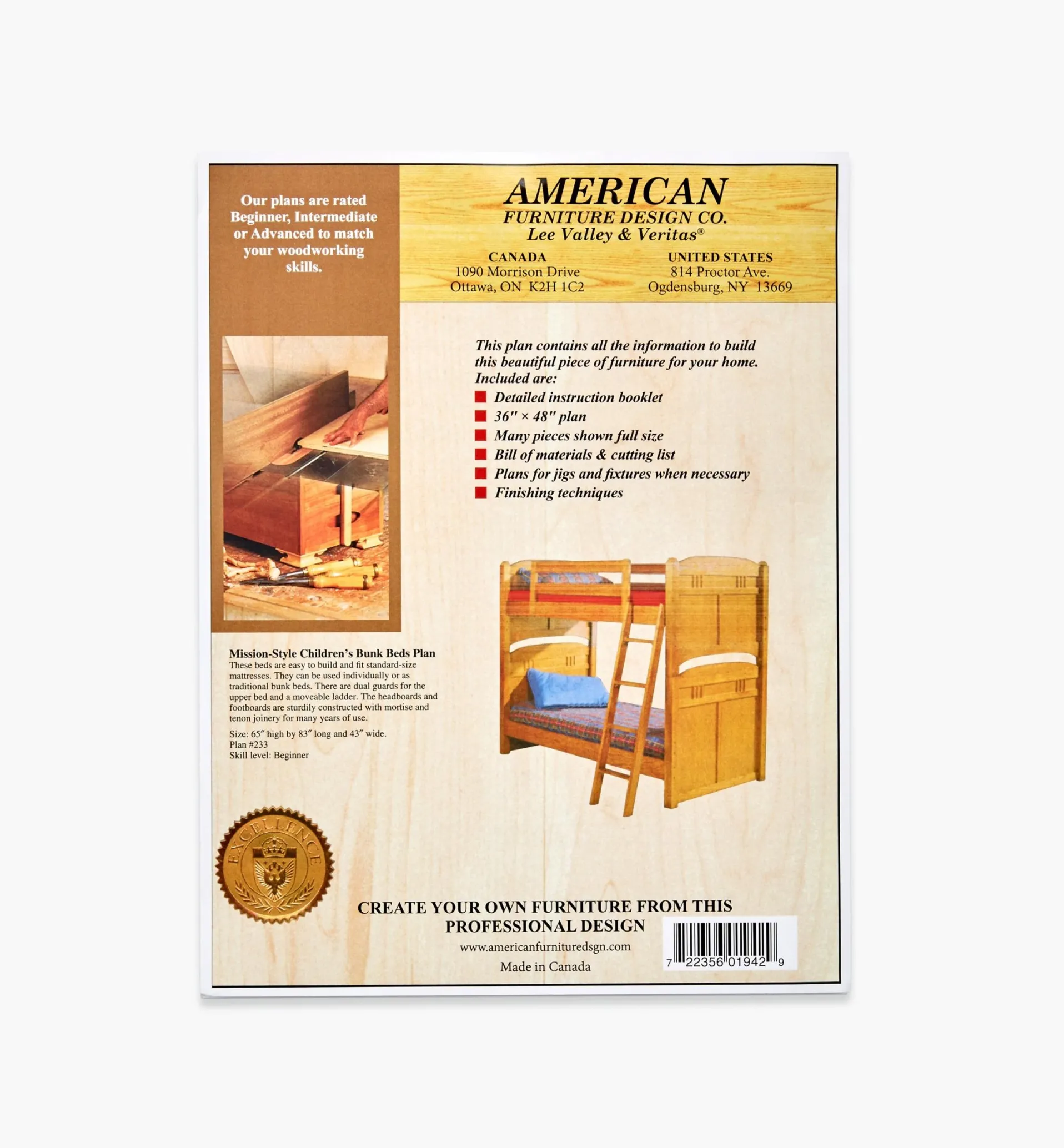 Lee Valley Mission-Style Children's Bunk Beds Plan