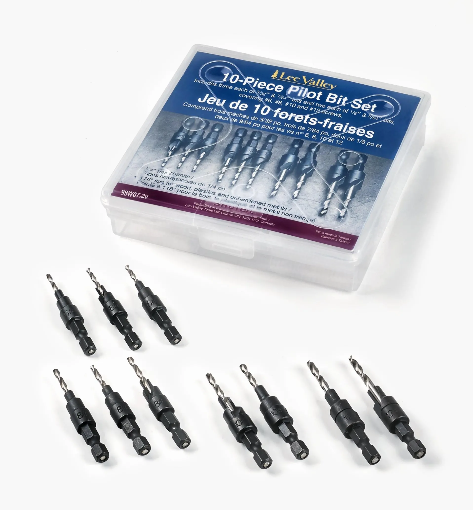 Lee Valley Set Of 10 Countersink/Counterdrill Pilot Bits